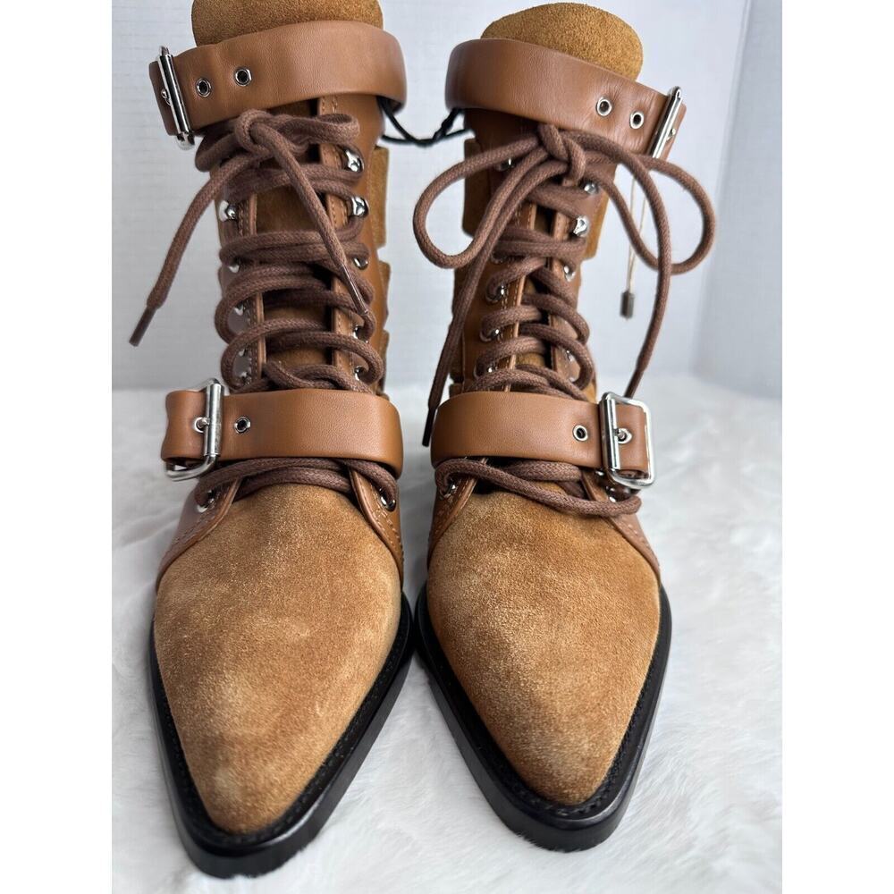 Chloe Rylee Brown Leather and Suede Booties Women's Size EU 36.5 Lace Up Cutout
